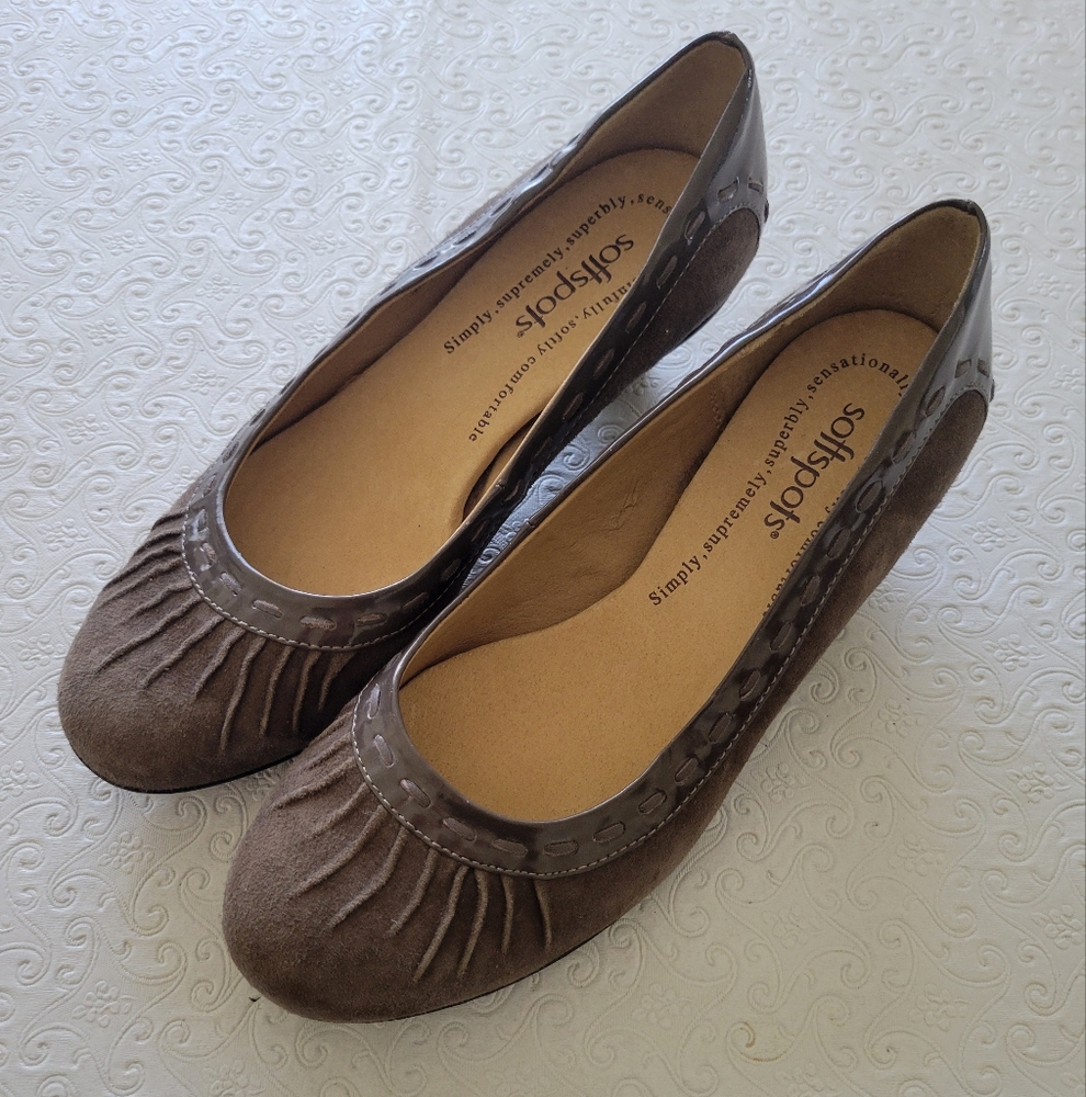 Softspots Brown Shoes Womens 7 W Leather Suede Pump Heel